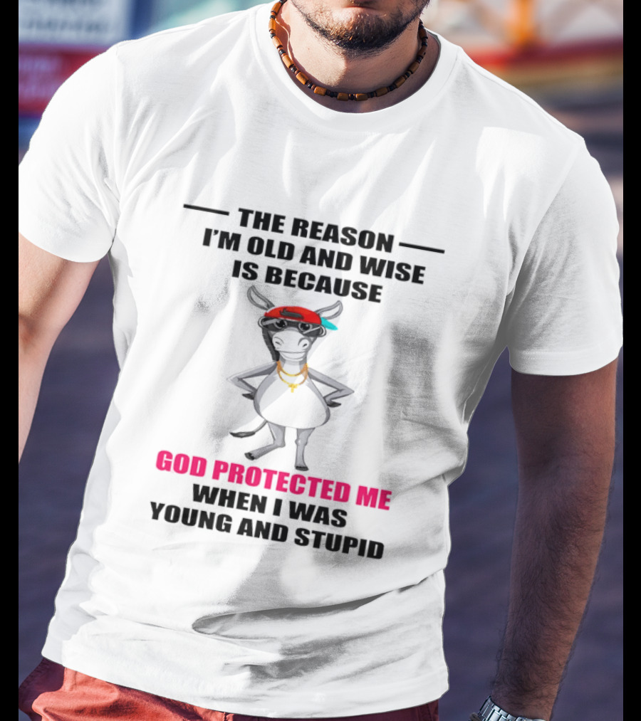 The Reason I'm Old And Wise God Protected Me When I Was Young And Stupid Cool Cow With Cap And Chains T-Shirt