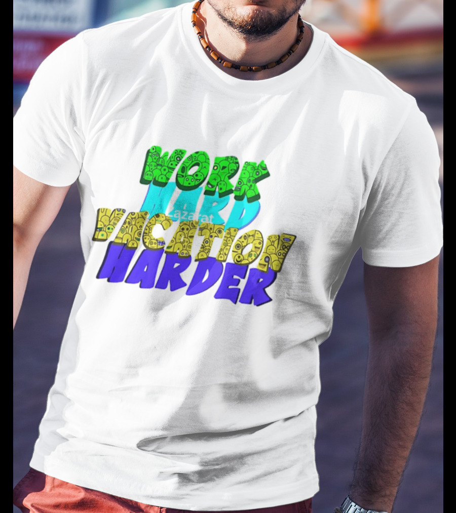 Work Hard Vacation Harder Emoji Patterned Colorful T-Shirt