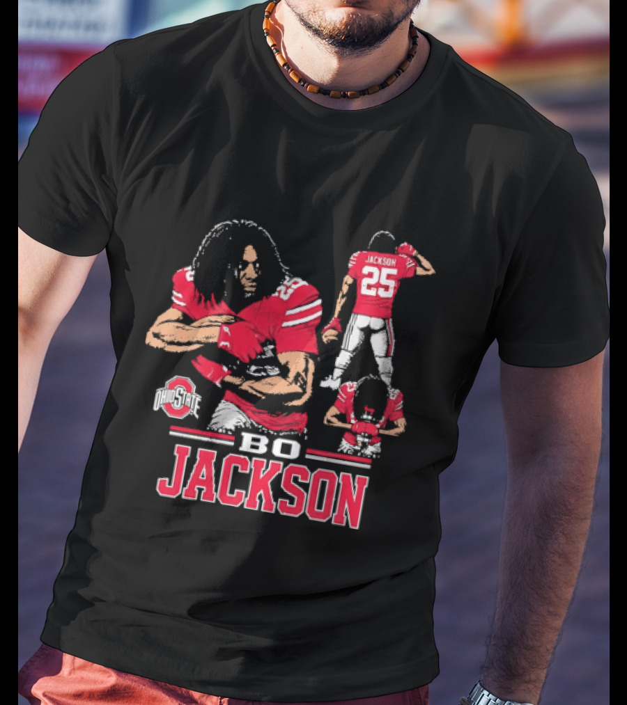 Bo Jackson Ohio State Buckeyes Number 25 Collage Red Jersey T-Shirt