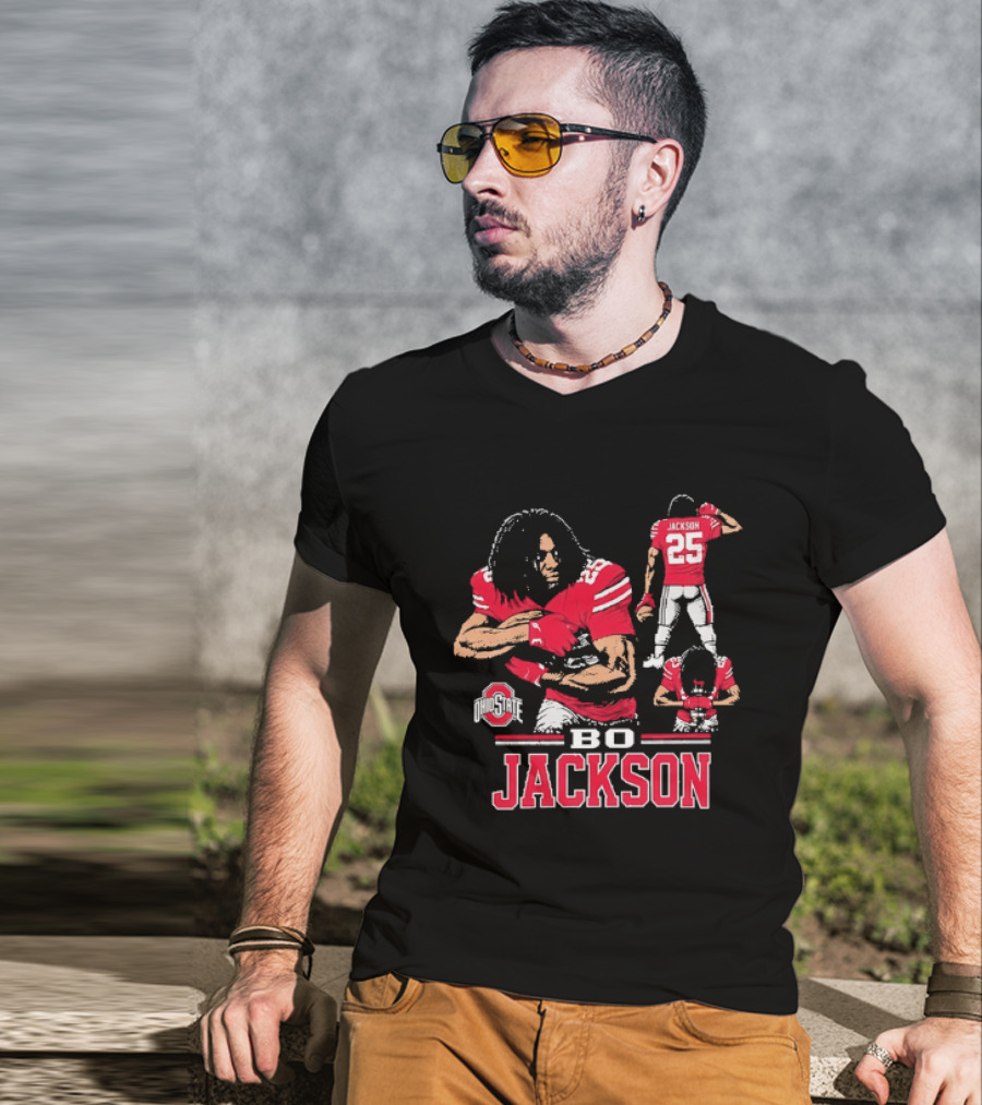 Bo Jackson Ohio State Buckeyes Number 25 Collage Red Jersey T-Shirt