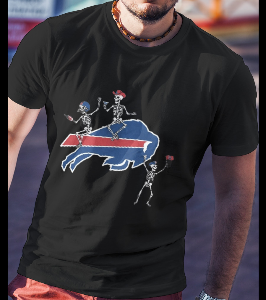 Buffalo Bills Skeletons Riding Logo With Cowboy Hats And Footballs T-Shirt