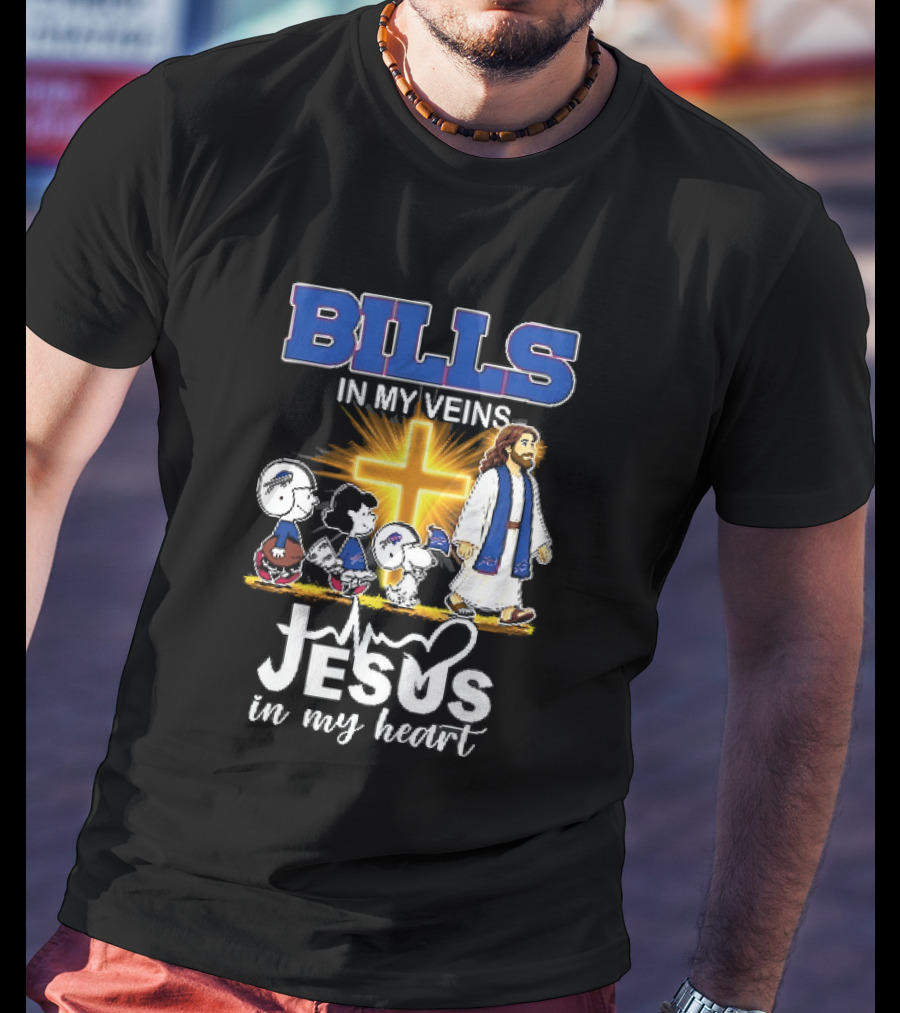 Bills In My Veins Jesus In My Heart Cartoon Characters Walking Cross T-Shirt