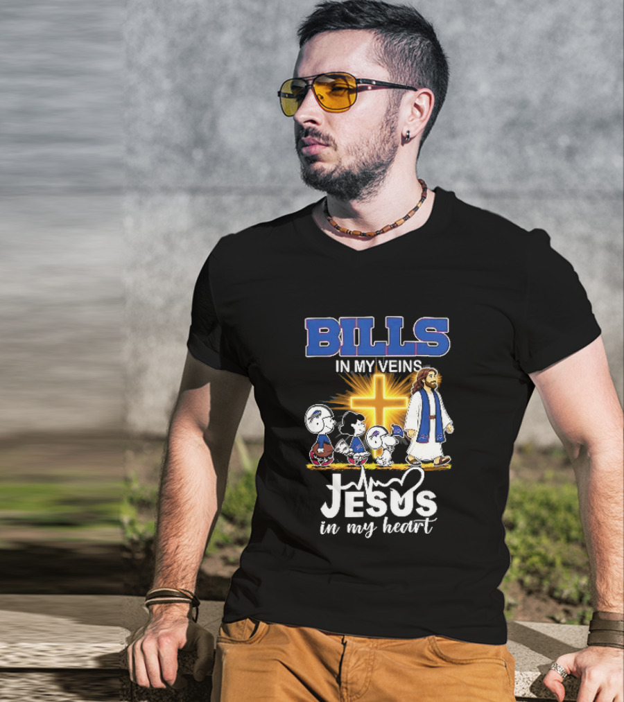Bills In My Veins Jesus In My Heart Cartoon Characters Walking Cross T-Shirt