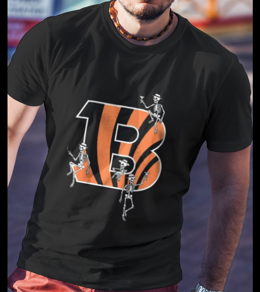 Cincinnati Bengals Party Skeletons Logo B With Stripes T-Shirt