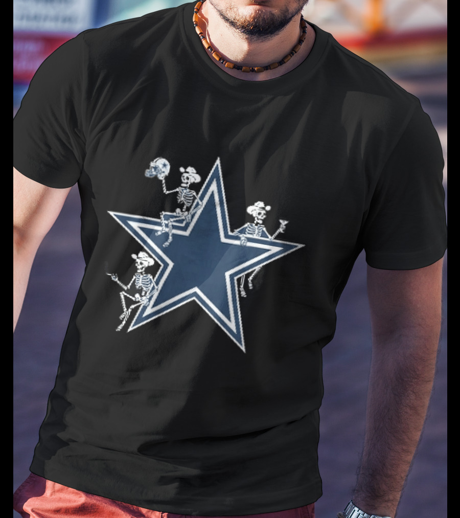 Dallas Cowboys Skeletons Star Icon With Hats Football T-Shirt