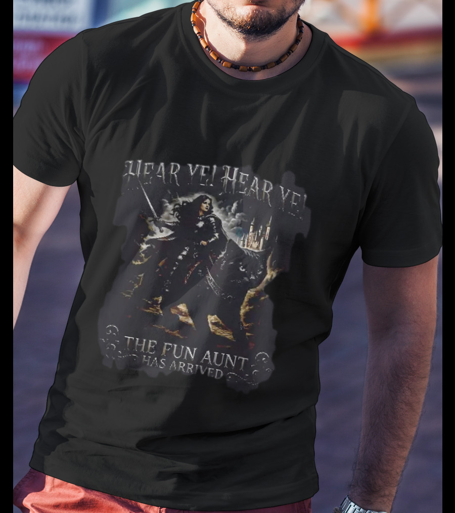 Hear Ye Hear Ye The Fun Aunt Has Arrived Knight On Giant Cat Castle Adventure T-Shirt