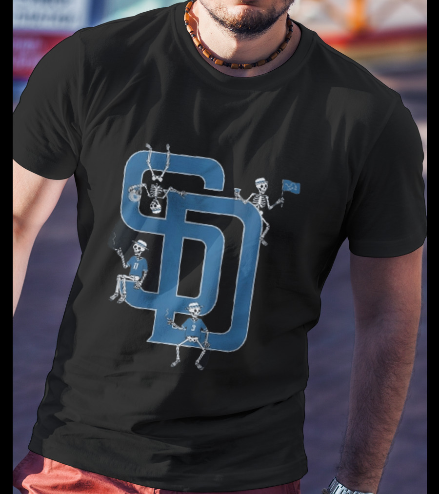 Detroit Lions San Diego Padres MLB Skeletons Interlocking SD T-Shirt