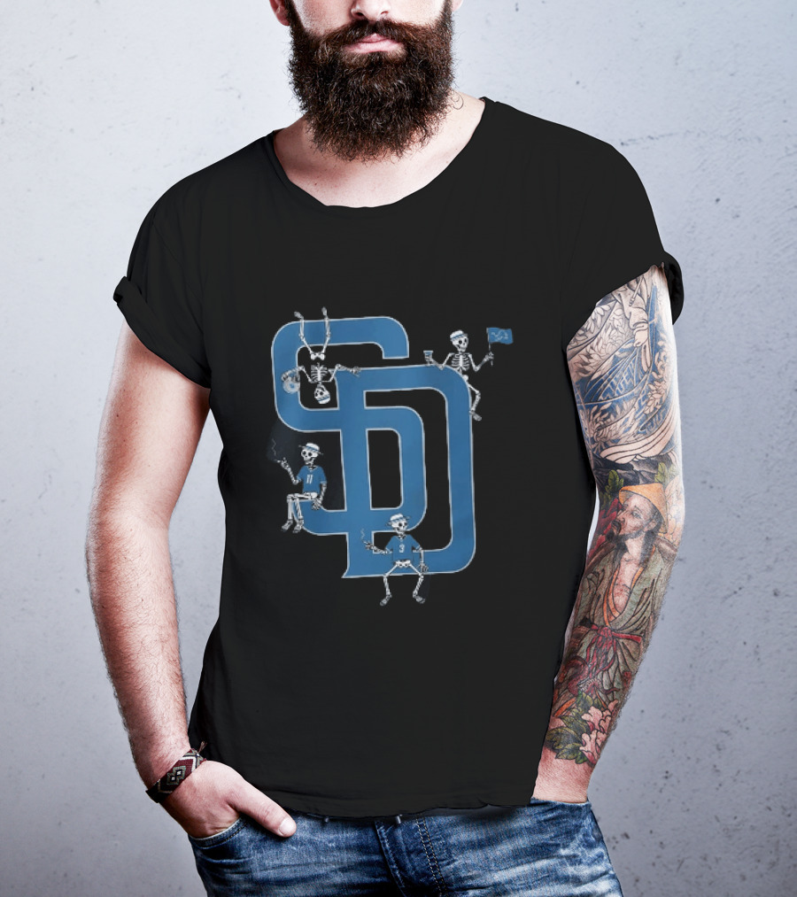 Detroit Lions San Diego Padres MLB Skeletons Interlocking SD T-Shirt