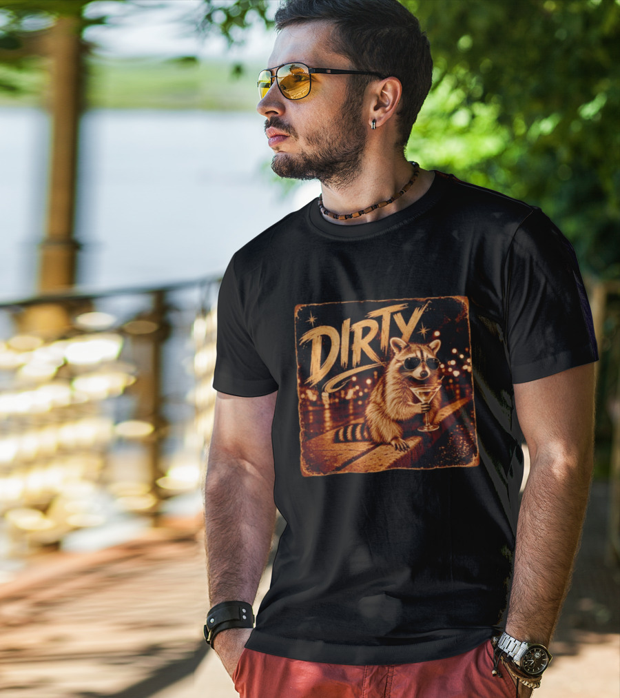 DIRTY Raccoon With Martini And Sunglasses In Night Scene T-Shirt