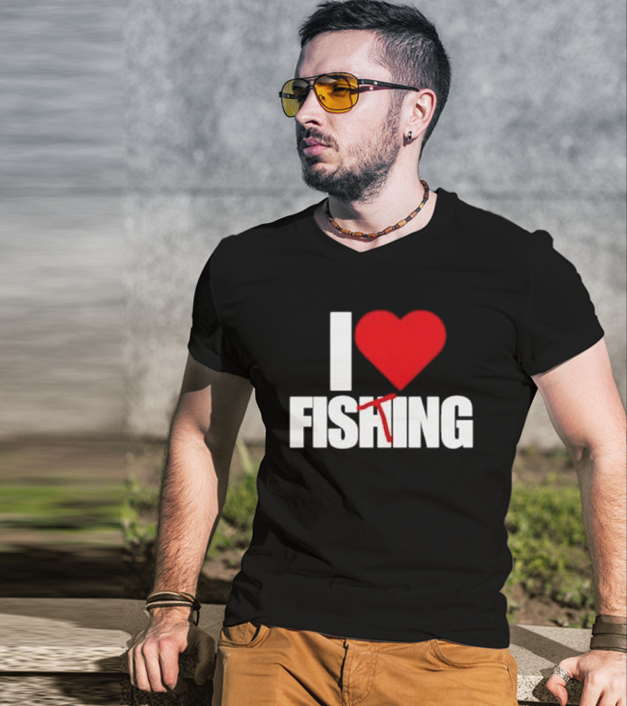 I Heart Fishing With Rod And Hook T-Shirt