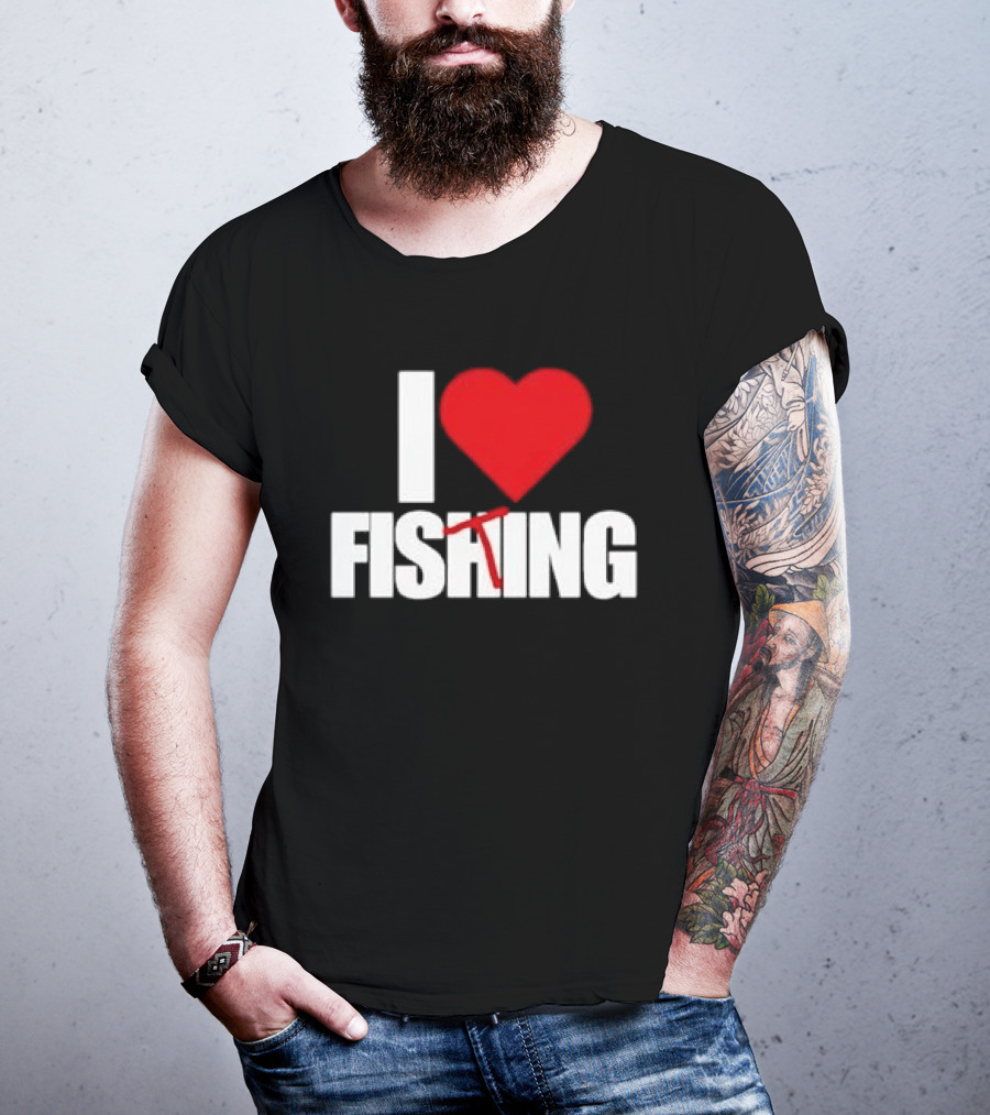 I Heart Fishing With Rod And Hook T-Shirt