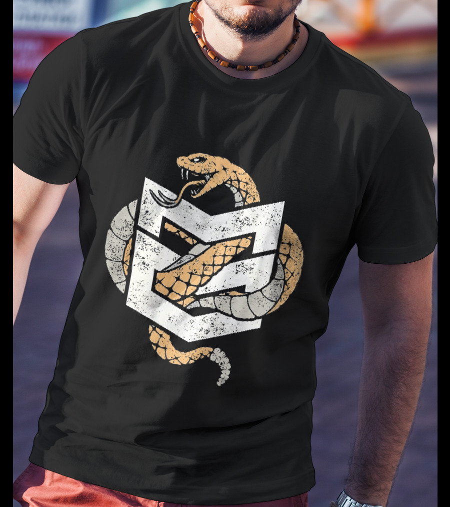 Distressed Rattlesnake Coiled Through Geometric T-Shirt