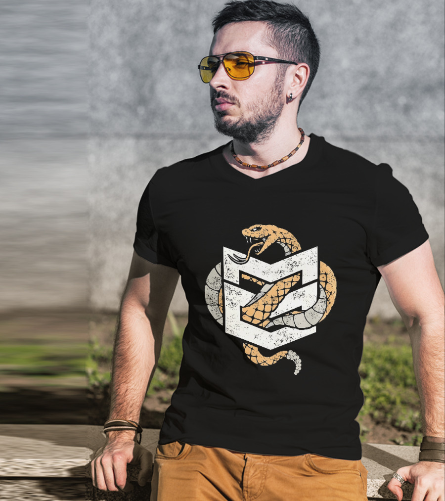 Distressed Rattlesnake Coiled Through Geometric T-Shirt