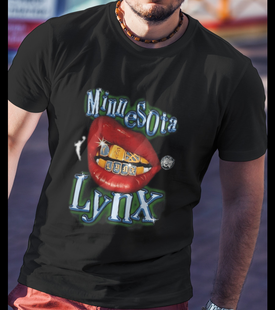 Minnesota Lynx Red Lips Gold Grillz Chrome Lettering WNBA T-Shirt