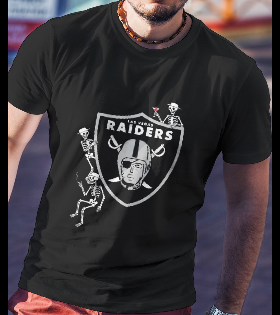 Las Vegas Raiders Skeletons Martini Cigarette Hats NFL T-Shirt