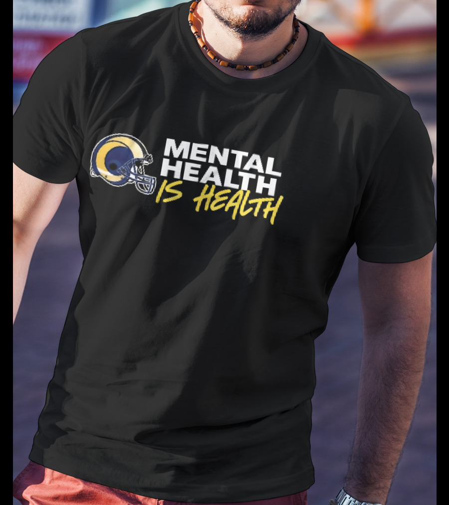 Los Angeles Rams Mental Health Is Health Gold Helmet Horn T-Shirt