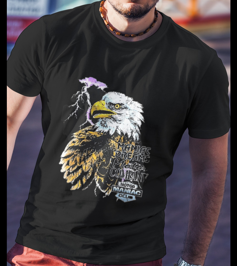 Maniac Dreams Motor Company Bald Eagle Purple Lightning Bolt Club T-Shirt