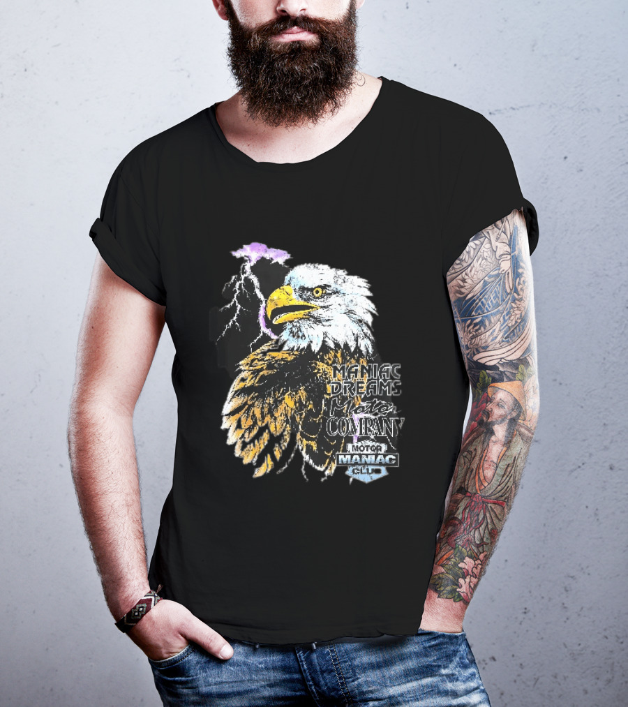 Maniac Dreams Motor Company Bald Eagle Purple Lightning Bolt Club T-Shirt