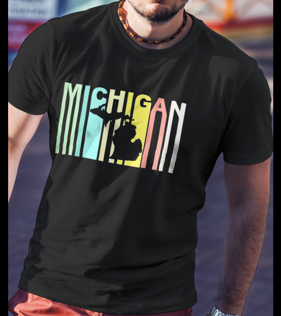 Michigan Colorful Vertical Stripe Map T-Shirt