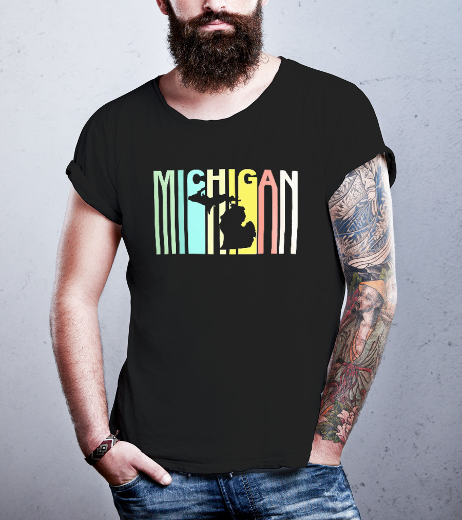 Michigan Colorful Vertical Stripe Map T-Shirt