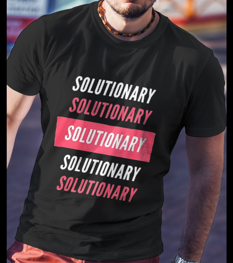 SOLUTIONARY Stacked Text Slanted Red Rectangle T-Shirt
