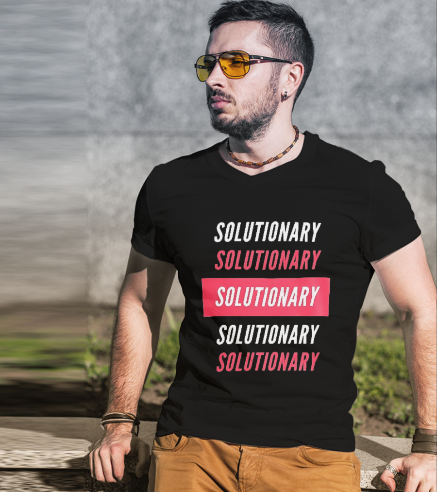 SOLUTIONARY Stacked Text Slanted Red Rectangle T-Shirt