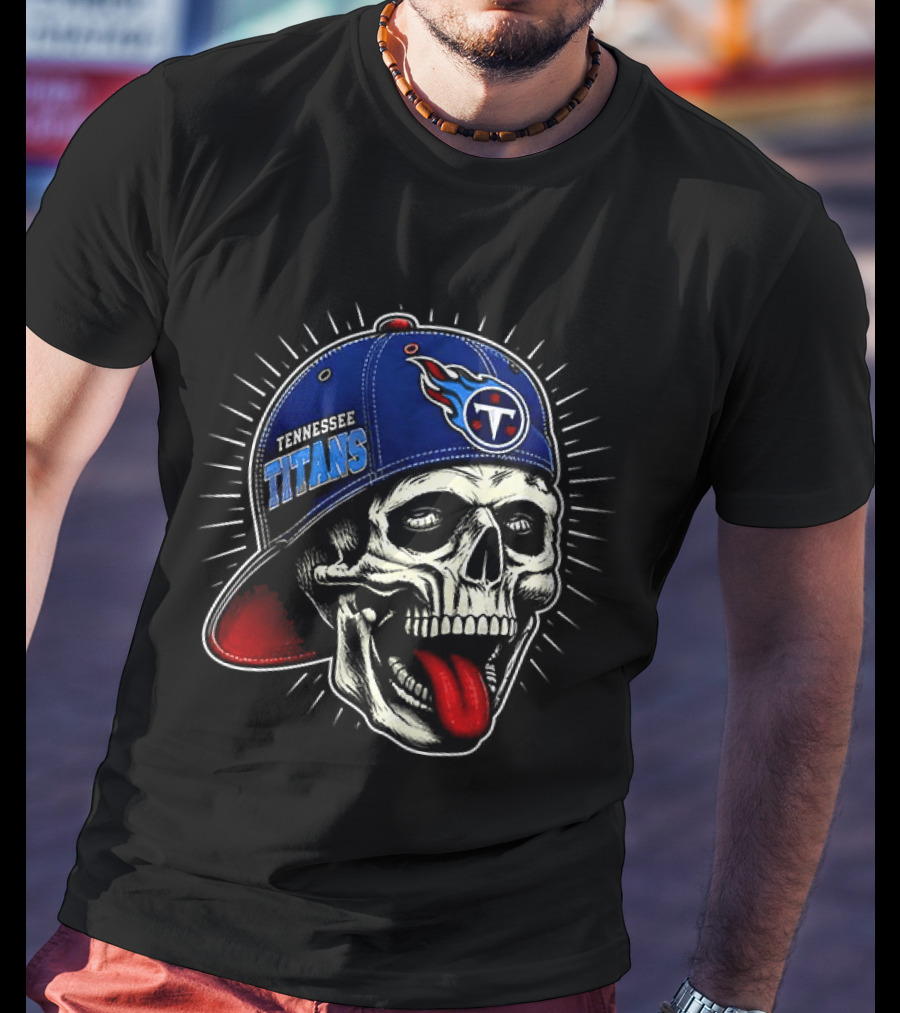 Tennessee Titans Skull Cap Logo Tongue Out T-Shirt