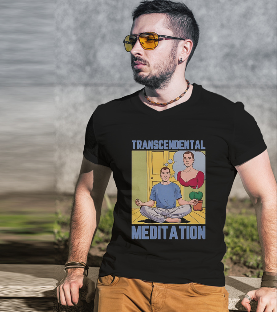 Transcendental Meditation Retro Comic Style Man Meditating Thought Bubble T-Shirt