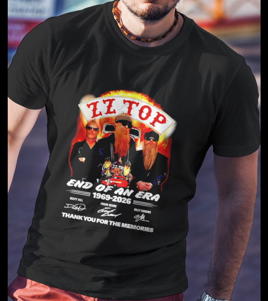ZZ Top End Of An Era 1969 2026 Dusty Hill Frank Beard Billy Gibbons Thank You For The Memories T-Shirt