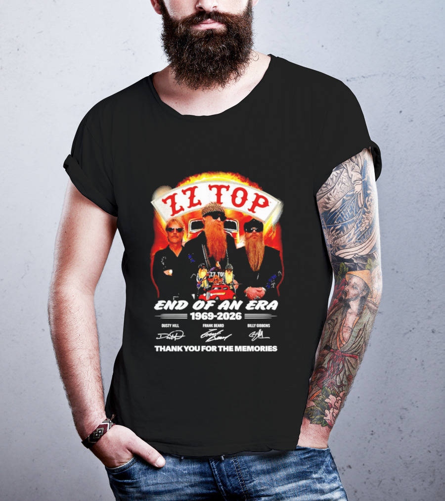 ZZ Top End Of An Era 1969 2026 Dusty Hill Frank Beard Billy Gibbons Thank You For The Memories T-Shirt