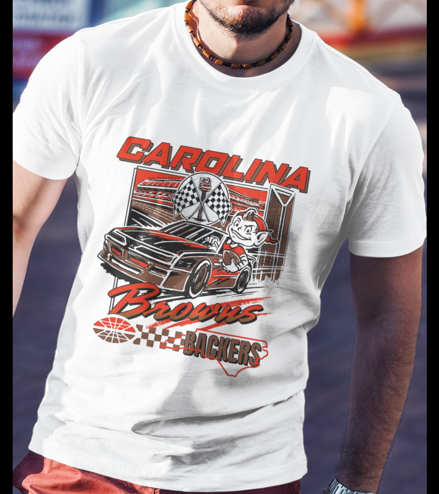 Carolina Browns Backers Racing Stadium Elf Car Checked Flag T-Shirt