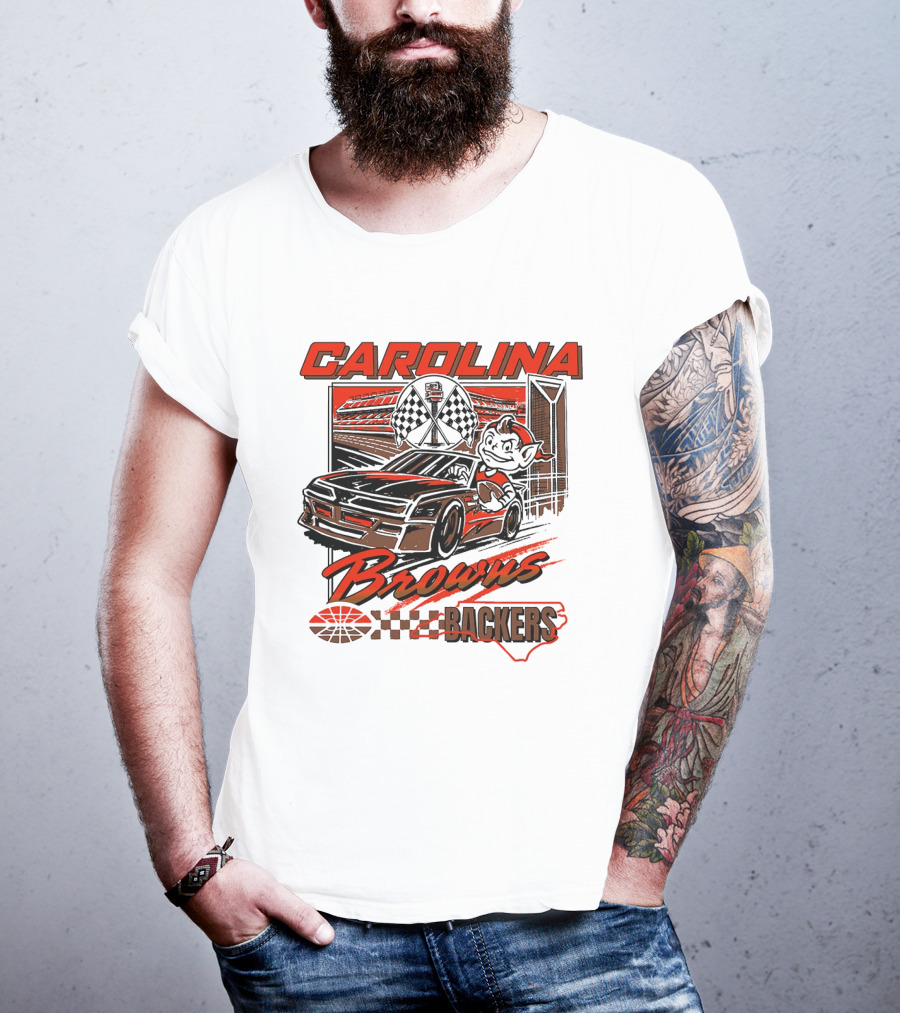 Carolina Browns Backers Racing Stadium Elf Car Checked Flag T-Shirt