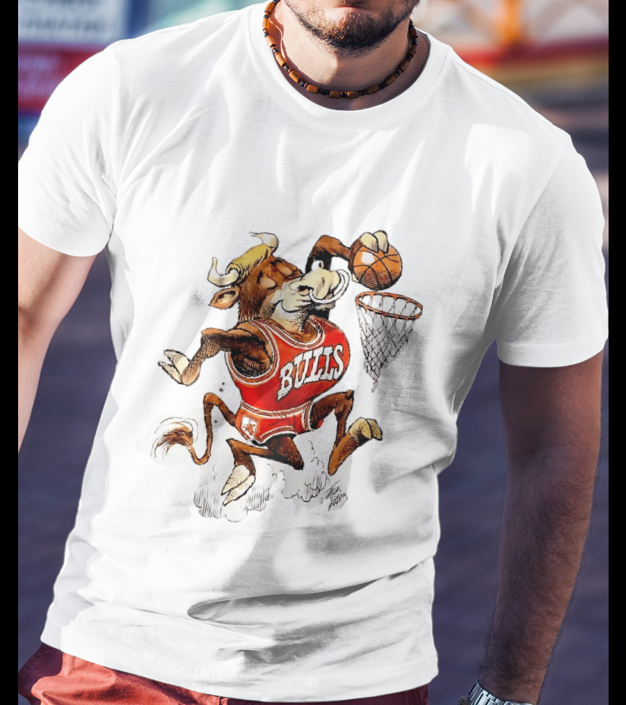 Chicago Bulls NBA Jack Davis Cartoon Caricature Dunking Basketball Hoop Sports Fanatic T-Shirt