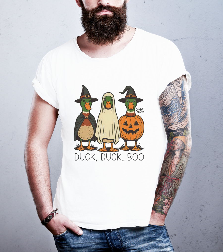 Duck Duck Boo Halloween 2026 Duck Trio In Costumes T-Shirt