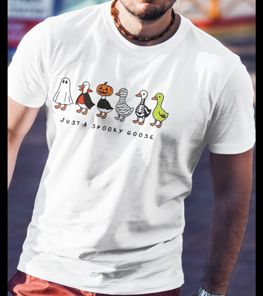 Ghost Vampire Pumpkin Mummy Skeleton Goose Just A Spooky Goose Halloween T-Shirt