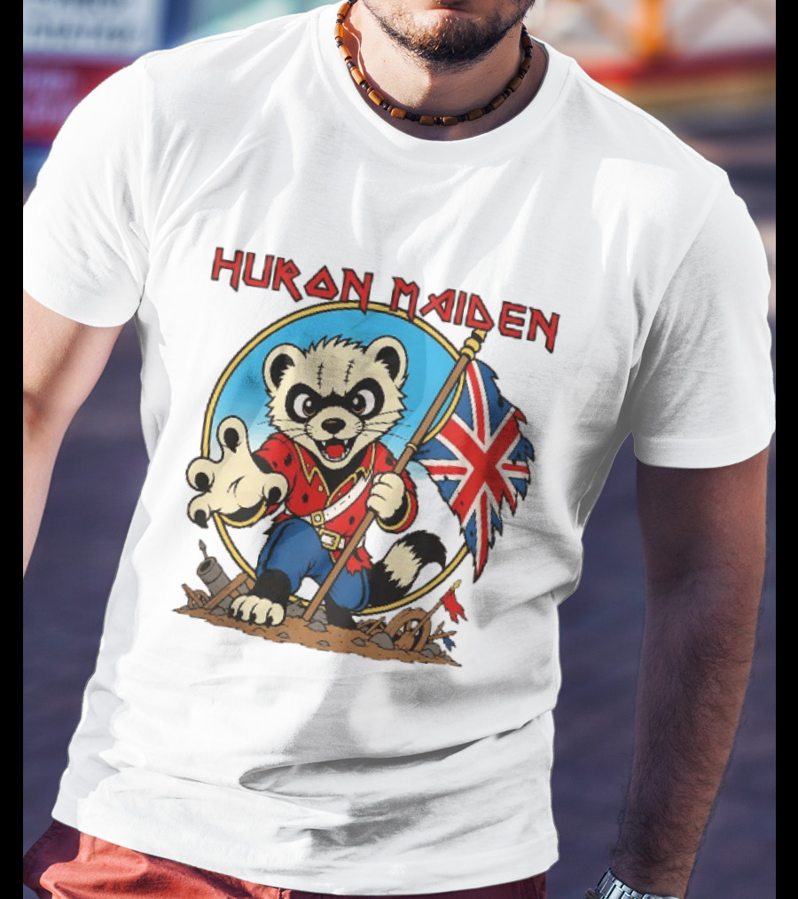 Huron Maiden Ferret Holding British Union Jack Flag T-Shirt