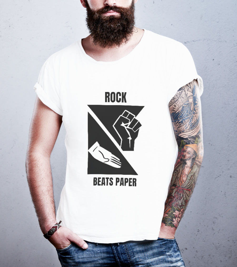 Rock Beats Paper Clenched Fist Open Palm Geometric Split T-Shirt