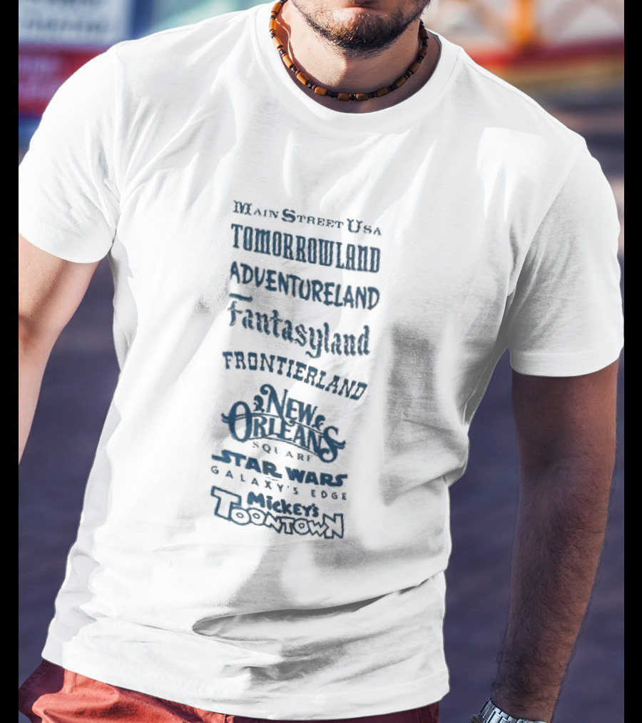 Main Street USA Tomorrowland Adventureland Fantasyland Frontierland New Orleans Square Liberty Square T-Shirt