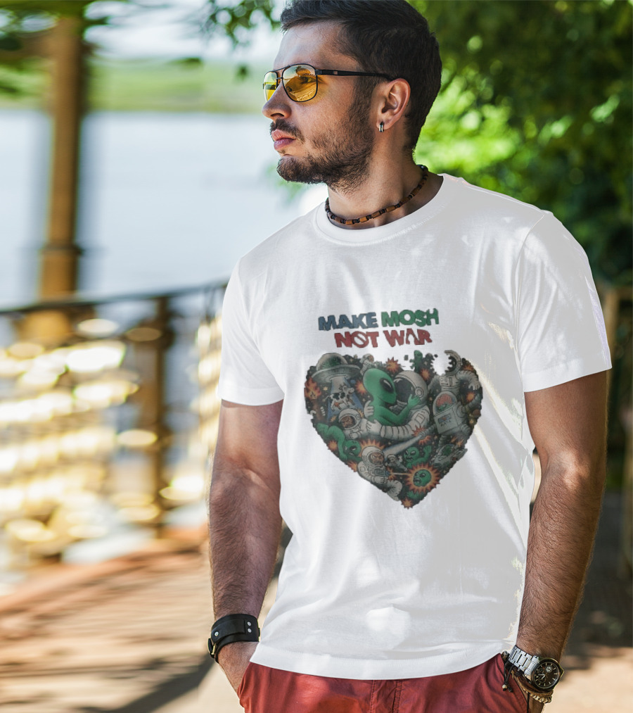 Make Mosh Not War Alien Astronauts Heart Explosion T-Shirt