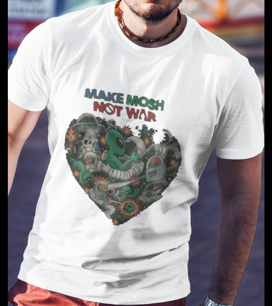 Make Mosh Not War Alien Astronauts Heart Explosion T-Shirt