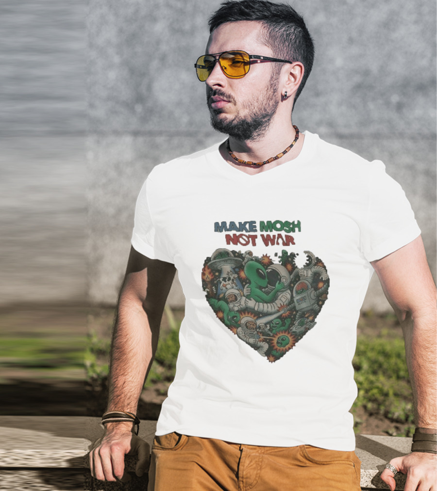 Make Mosh Not War Alien Astronauts Heart Explosion T-Shirt