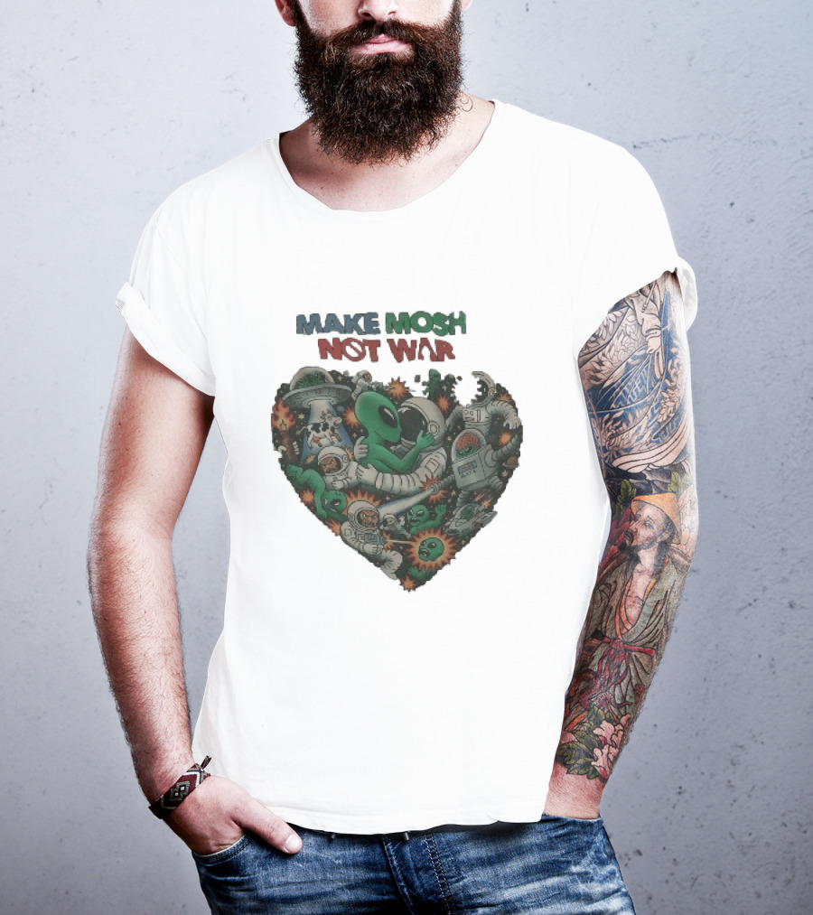 Make Mosh Not War Alien Astronauts Heart Explosion T-Shirt