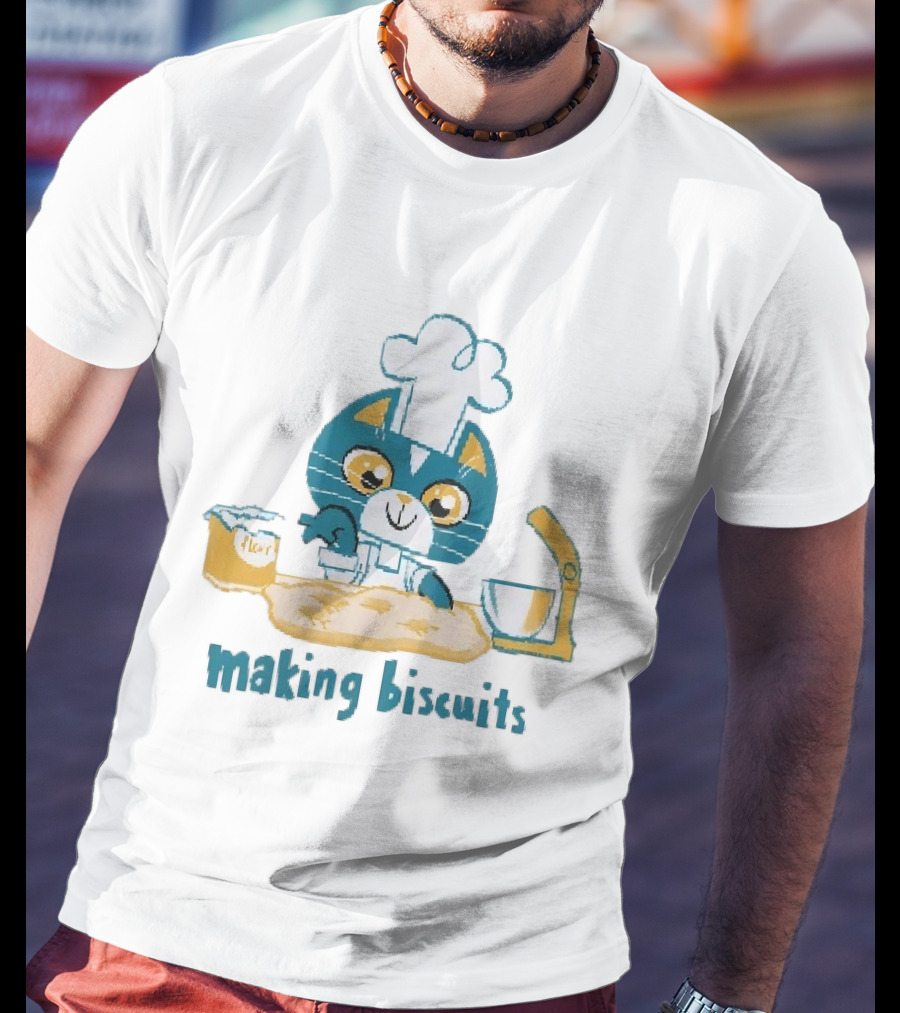 Cat Chef Making Biscuits Whiskers And Flour Cooking Fun T-Shirt