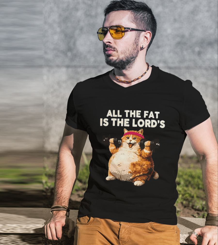 All The Fat Is The Lord's Leviticus 3 16 Orange Tabby Cat Dumbbells T-Shirt