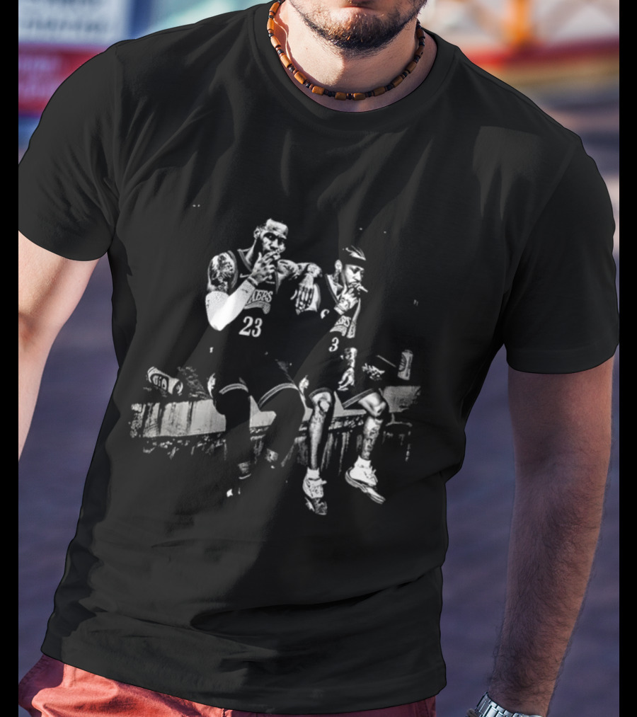 Allen Iverson LeBron James Meme Smoking Beer Bench Basketball Duo T-Shirt