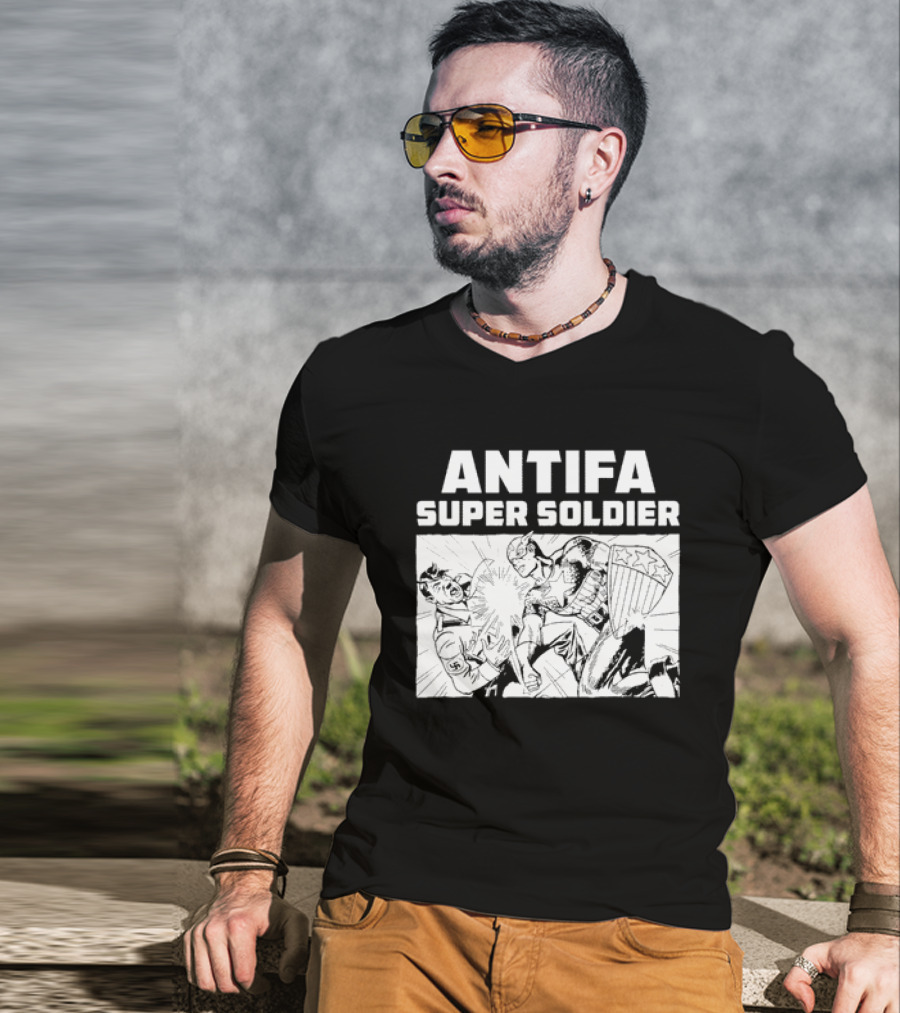 ANTIFA Super Soldier Punching Hitler Captain America T-Shirt