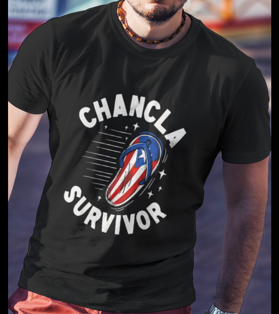 Chancla Survivor Puerto Rico Flag Flip Flop Novelty T-Shirt