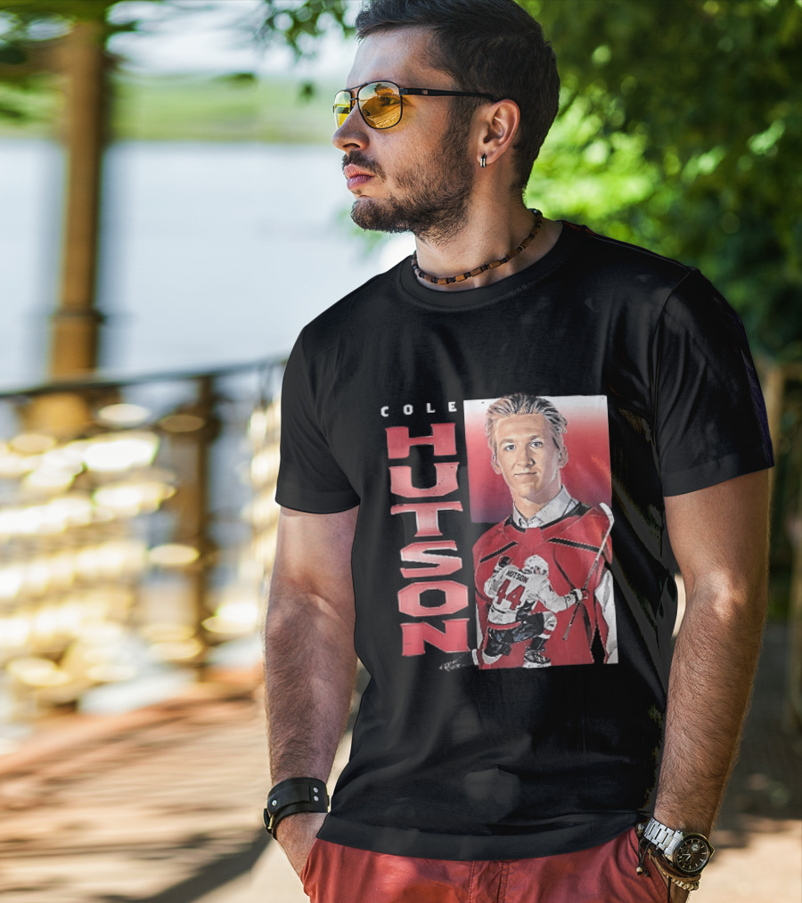Cole Hutson Ice Hockey Player Red Jersey Number 44 Celebration T-Shirt