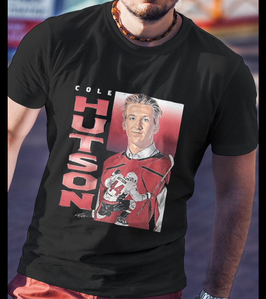 Cole Hutson Ice Hockey Player Red Jersey Number 44 Celebration T-Shirt