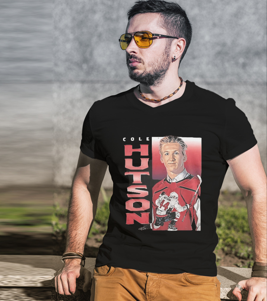 Cole Hutson Ice Hockey Player Red Jersey Number 44 Celebration T-Shirt